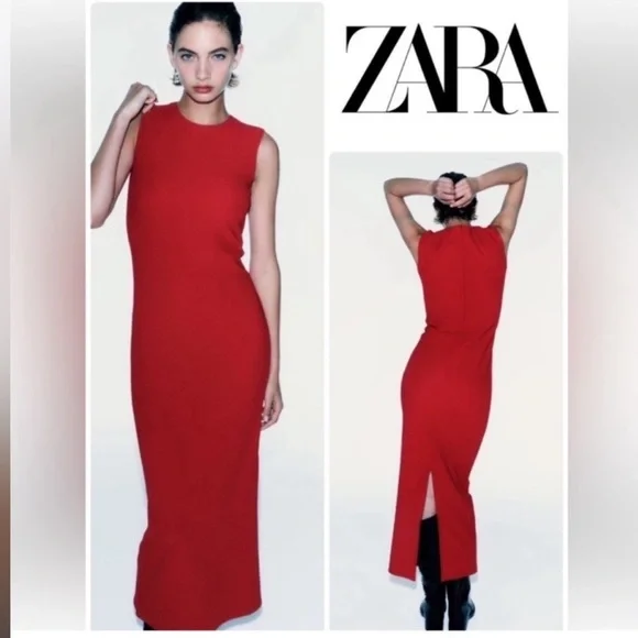 Zara Red Midi Dress - Picture 1 of 11